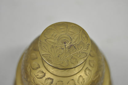 Vintage Anglo Indian Solid Brass Elephant Claw Engraved Dinner Bell on Stand