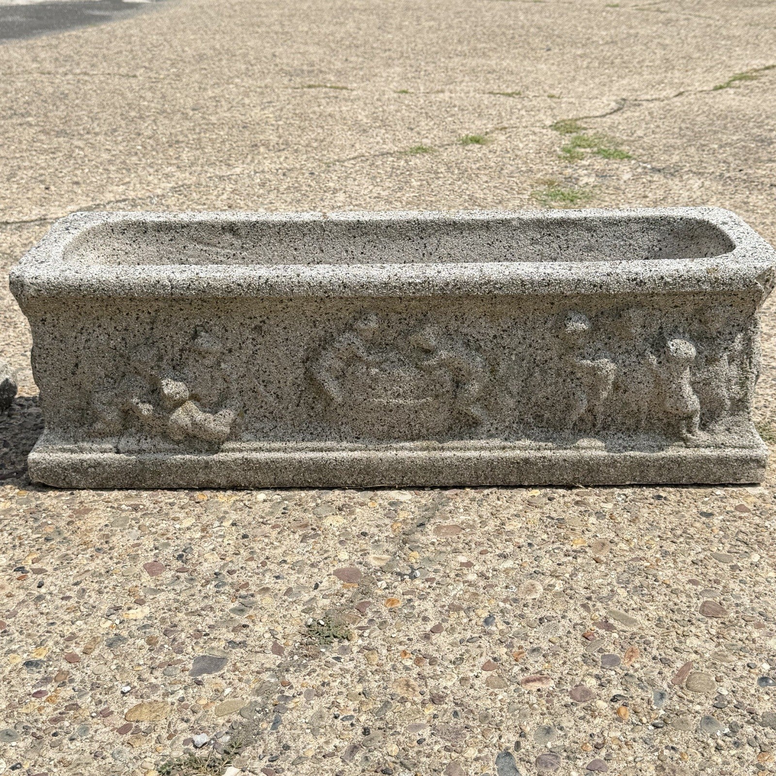 Vintage Neoclassical Style Concrete Cherub 36" Long Garden Planter Pots - a Pair