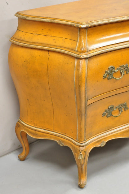 Antique Italian Rococo Louis XV Orange Painted Bombe Commode Chest of Drawers