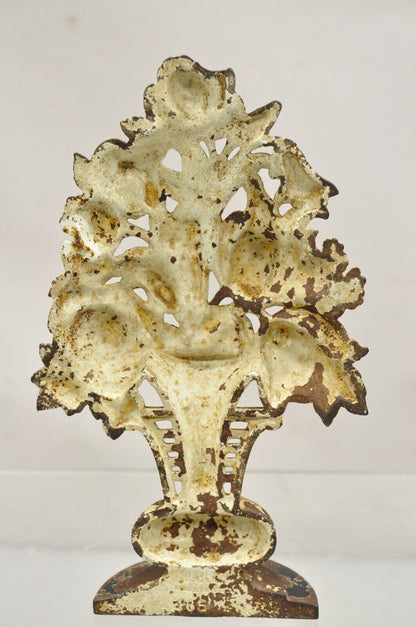 Antique Victorian Hubley Tall Cast Iron Figural Floral Painted Bouquet Door Stop