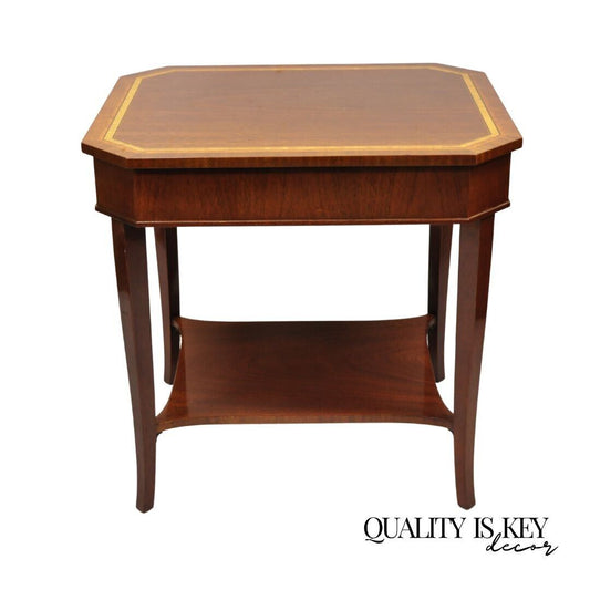 Kindel Preservation Satinwood Inlay Banded Mahogany 2 Tier Side End Table