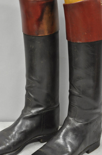 Vintage Maxwell London English Leather Black & Brown Horse Riding Boots w/ Trees