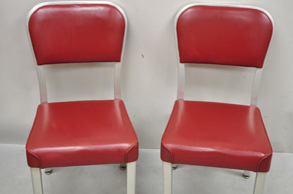 Vintage Brushed Aluminum Red Upholstered Emeco Navy Style Side Chairs -  a Pair