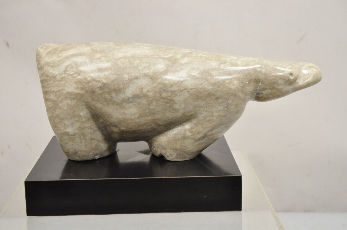 Sheryl C. Benjamin Carved Marble Inuit Polar Bear Abstract Modernist Sculpture