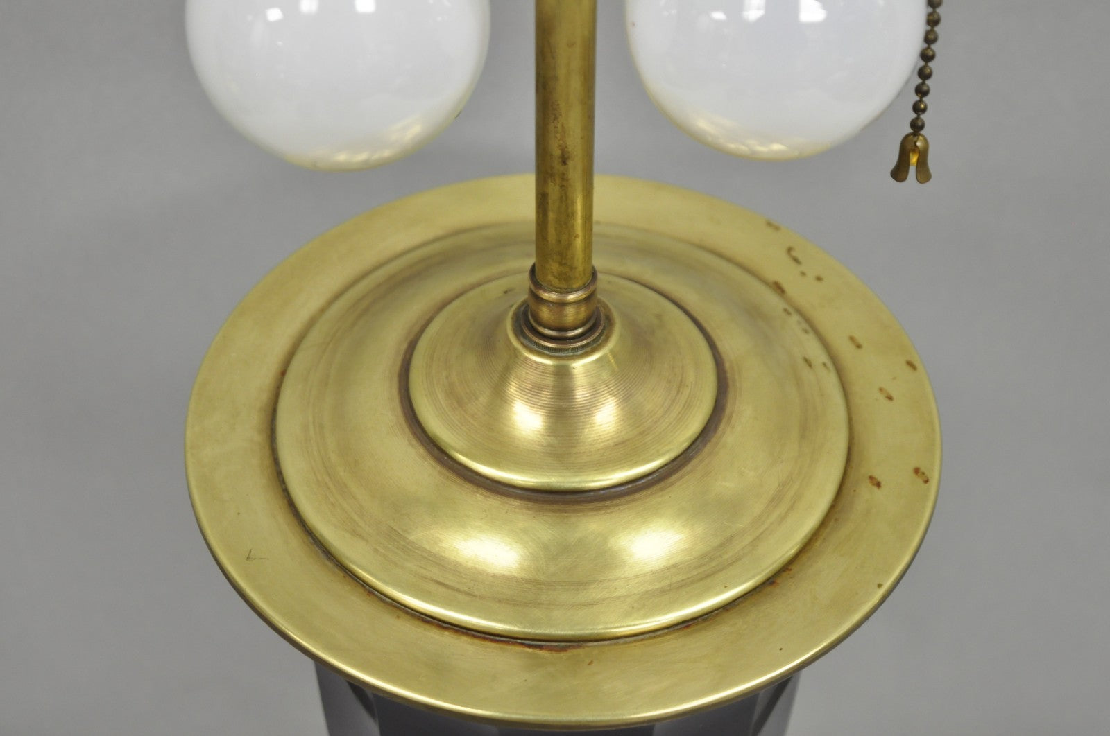 Antique French Neoclassical Black Faceted Oplalene Glass Urn Brass Table Lamp