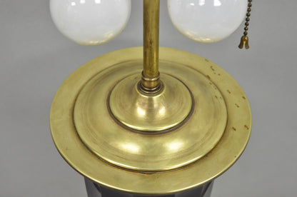 Antique French Neoclassical Black Faceted Oplalene Glass Urn Brass Table Lamp