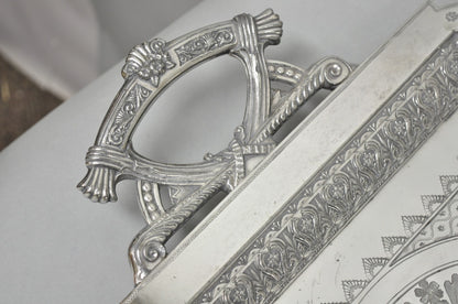 Antique Rogers Smith & Co Art Nouveau Large Silver Plated Crane Bird Etched Tray