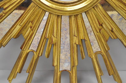Vintage Italian Hollywood Regency Gold Gilt Sunburst Convex Bullseye Wall Mirror