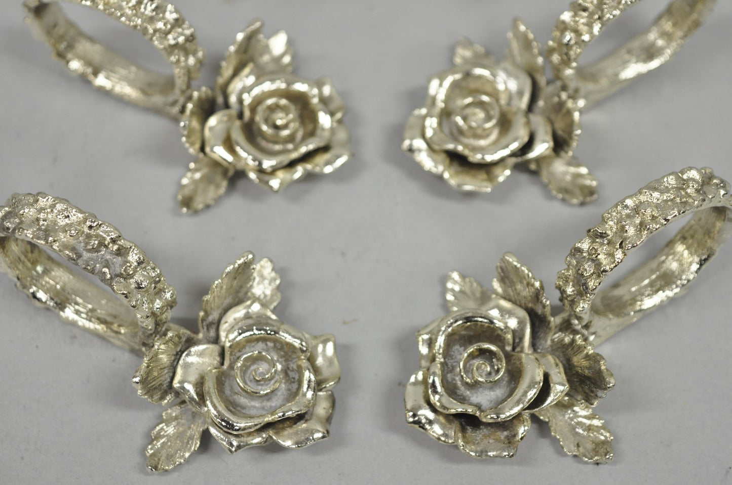Vintage Princess House Victorian Rose Silver Plated Napkin Rings - 7 Pc Set