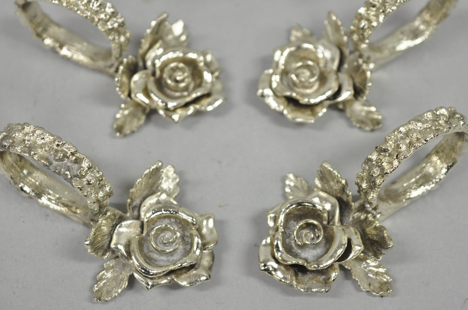 Vintage Princess House Victorian Rose Silver Plated Napkin Rings - 7 Pc Set