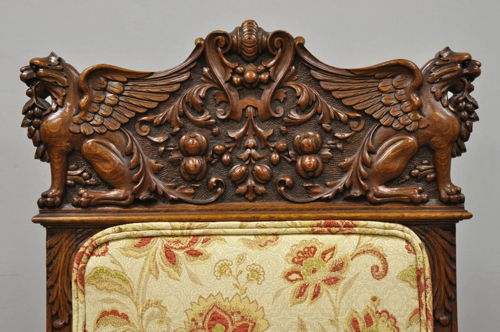 Antique Renaissance Oak Winged Griffin Paw Foot Dining Chair Attr RJ Horner Pair