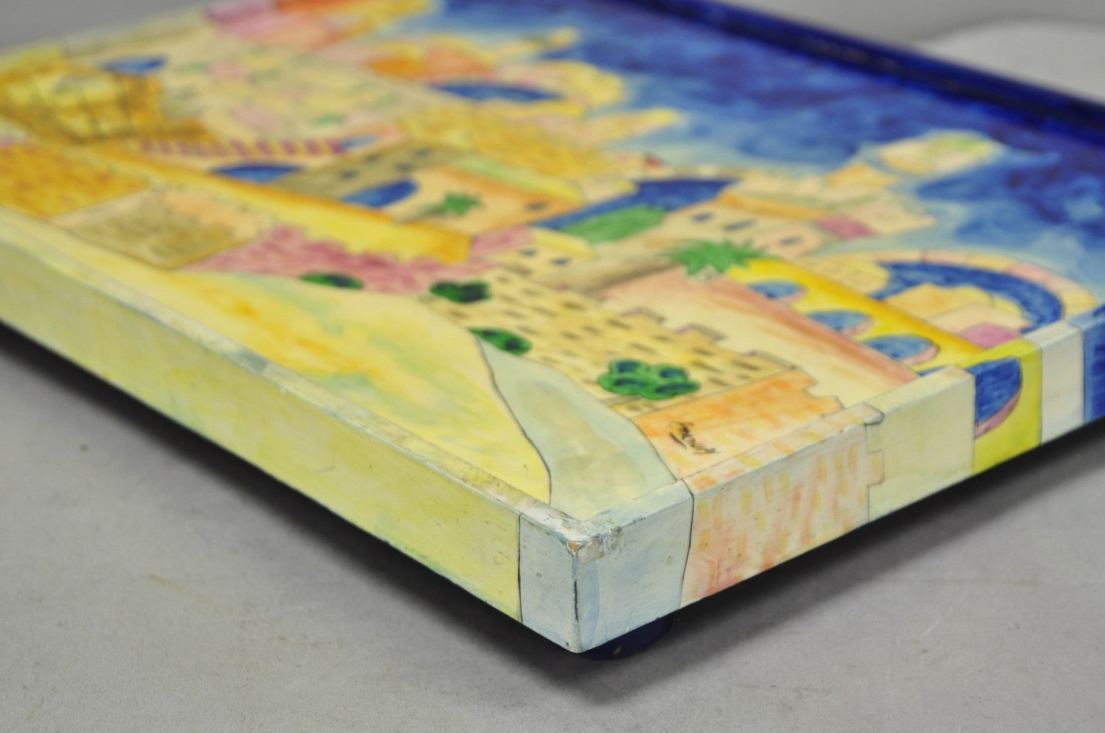 Vintage Yair Emanuel Judaica Hand Painted Wood Challah Board Made in Israel