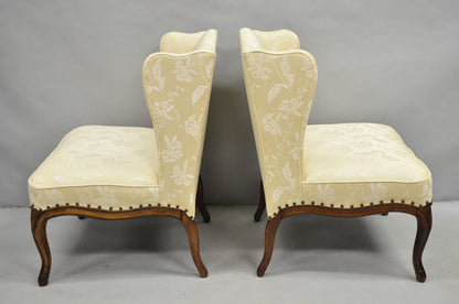 Vintage French Country Provincial Cherry Cabriole Leg Slipper Lounge Chair Pair