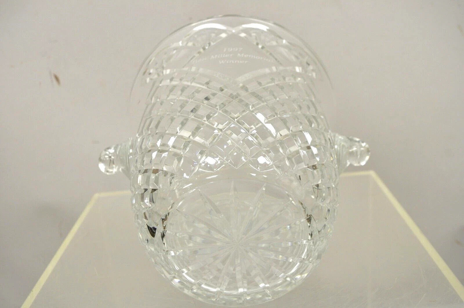 Vintage "1997 Ben Miller Memorial Winner" Diamond Cut Crystal Glass Ice Bucket