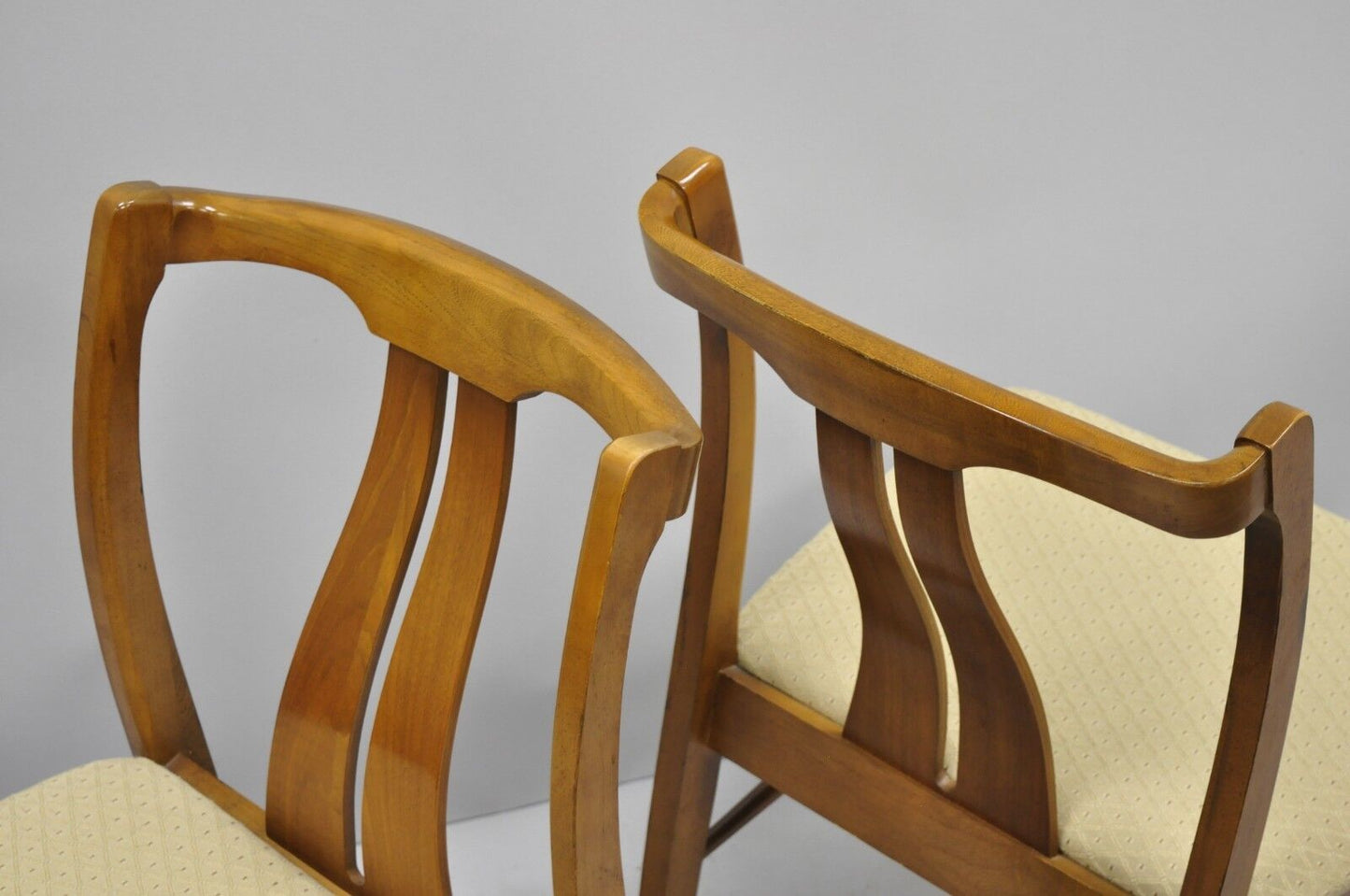 Vintage Mid Century Modern Curved Sculpted Walnut Dining Side Chairs - Set of 4