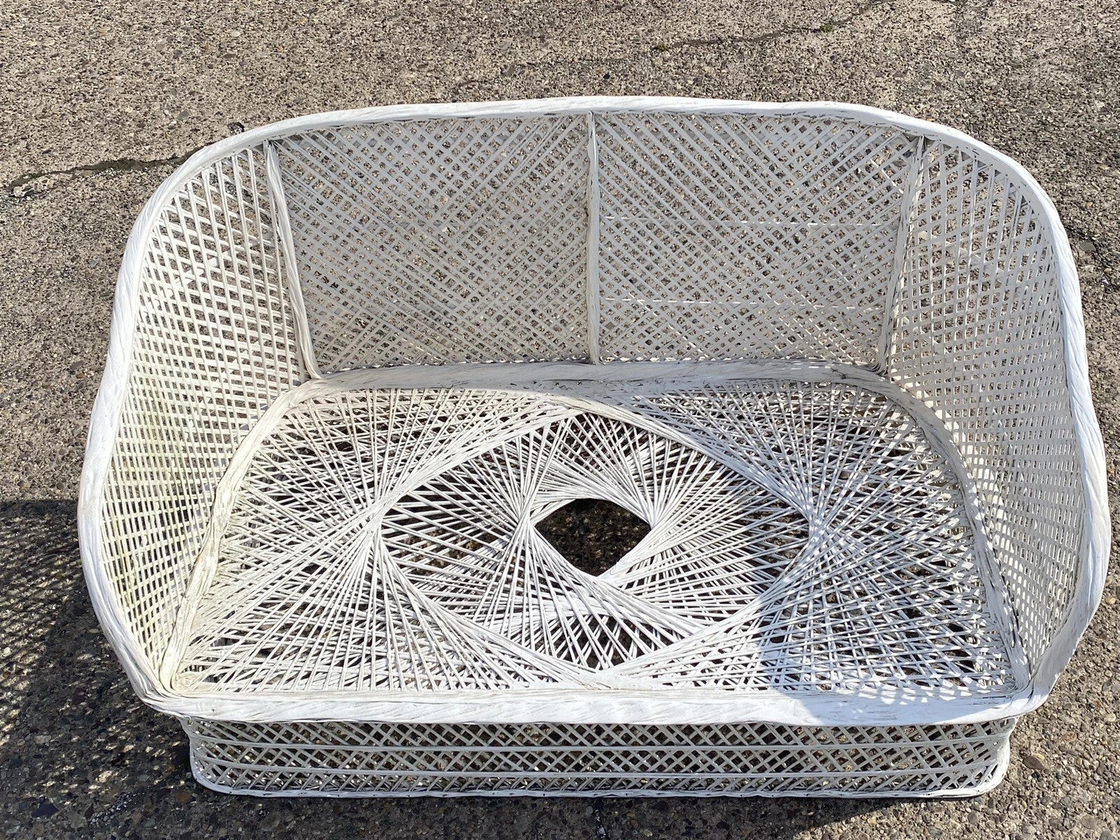 Vintage Russell Woodard Mid Century Modern Woven Spun Fiberglass White 54" Sofa