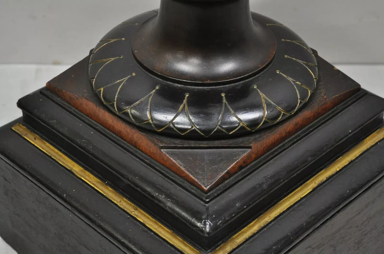Antique Victorian Aesthetic Movement Ebonized Marble Top Pedestal Bust Stand