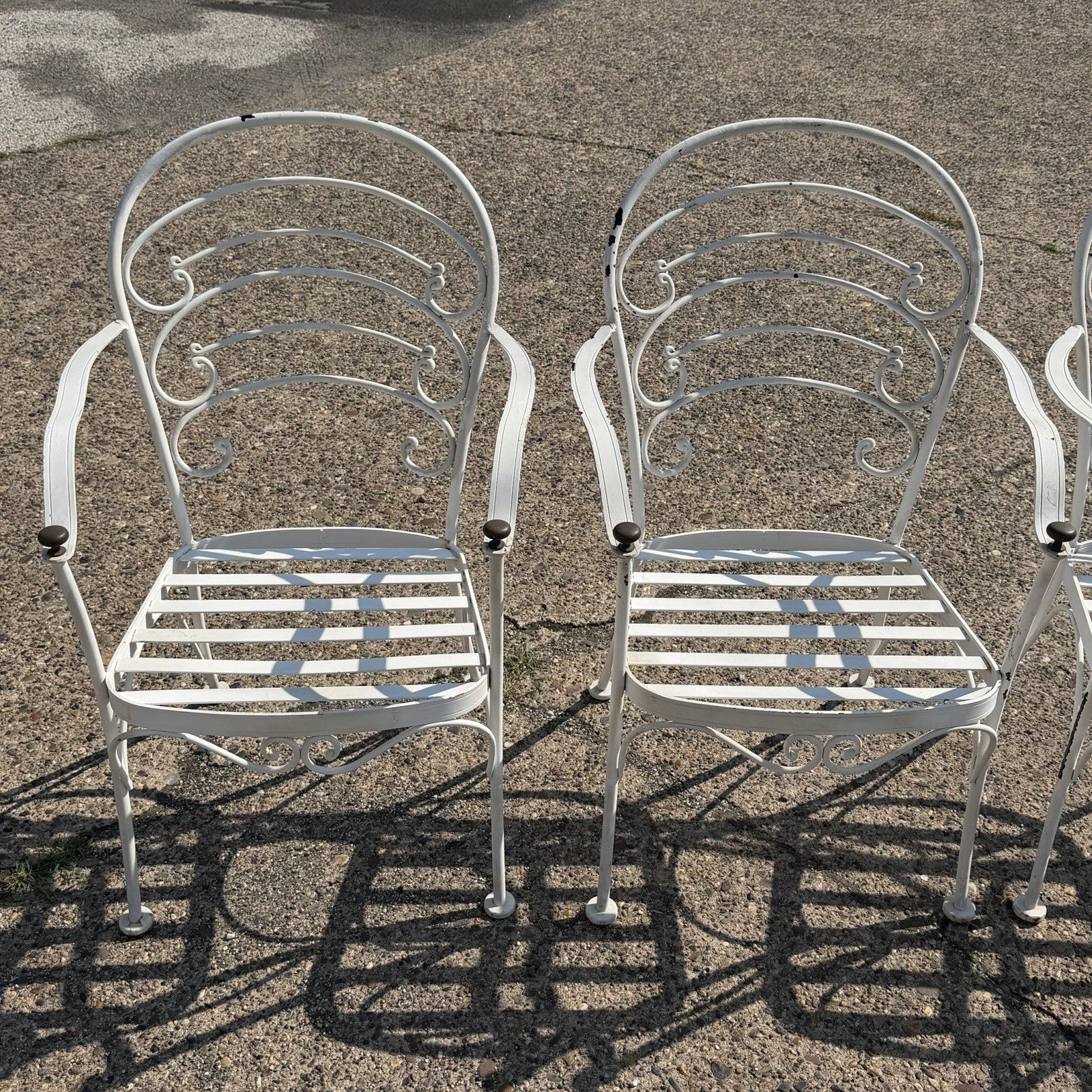 Wrought Iron Scrolling Patio Dining Arm Chairs by Crown Leisure - Set of 4