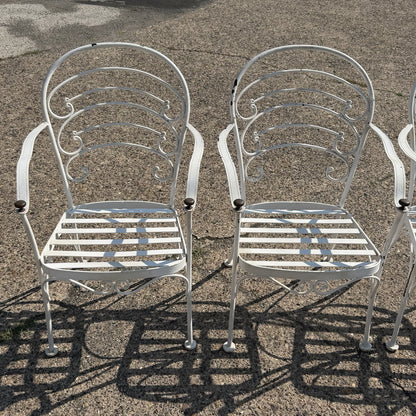 Wrought Iron Scrolling Patio Dining Arm Chairs by Crown Leisure - Set of 4