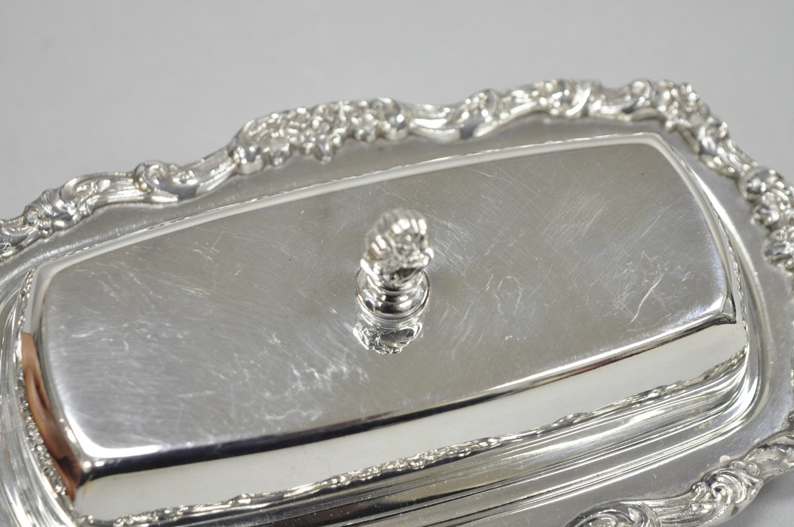 Vintage Lancaster Rose Poole Silver Plated Covered Butter Dish w/ Glass Liner