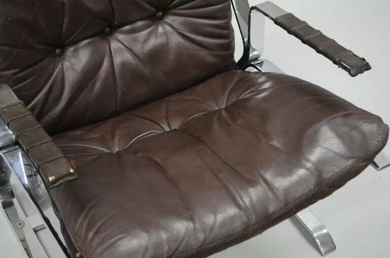 Elsa & Nordahl Solheim for Rykkin Pirate Brown Leather & Chrome Lounge Chair