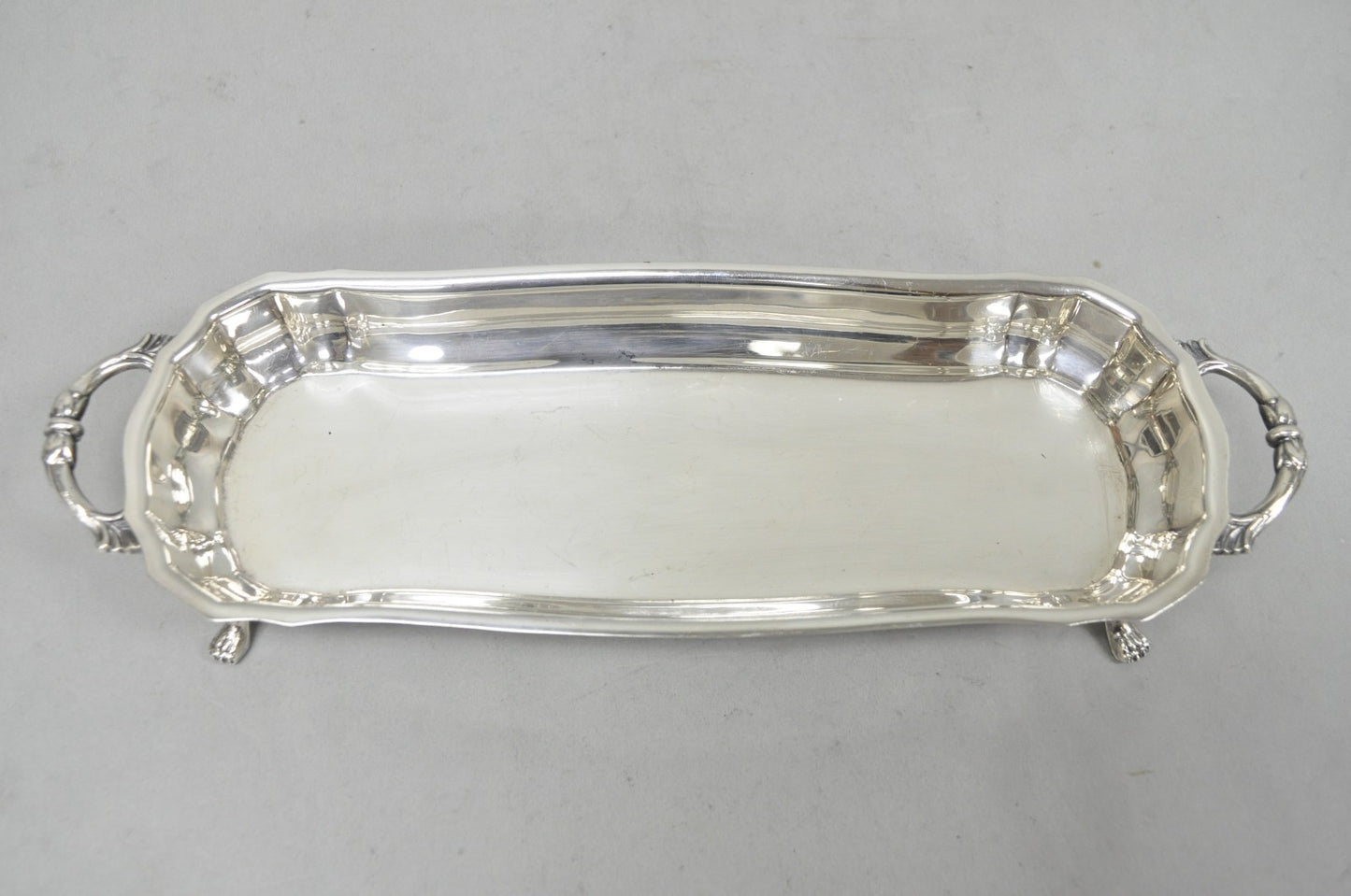 Vintage English Regency Silver Plated Paw Foot Scalloped Narrow Trinket Dish