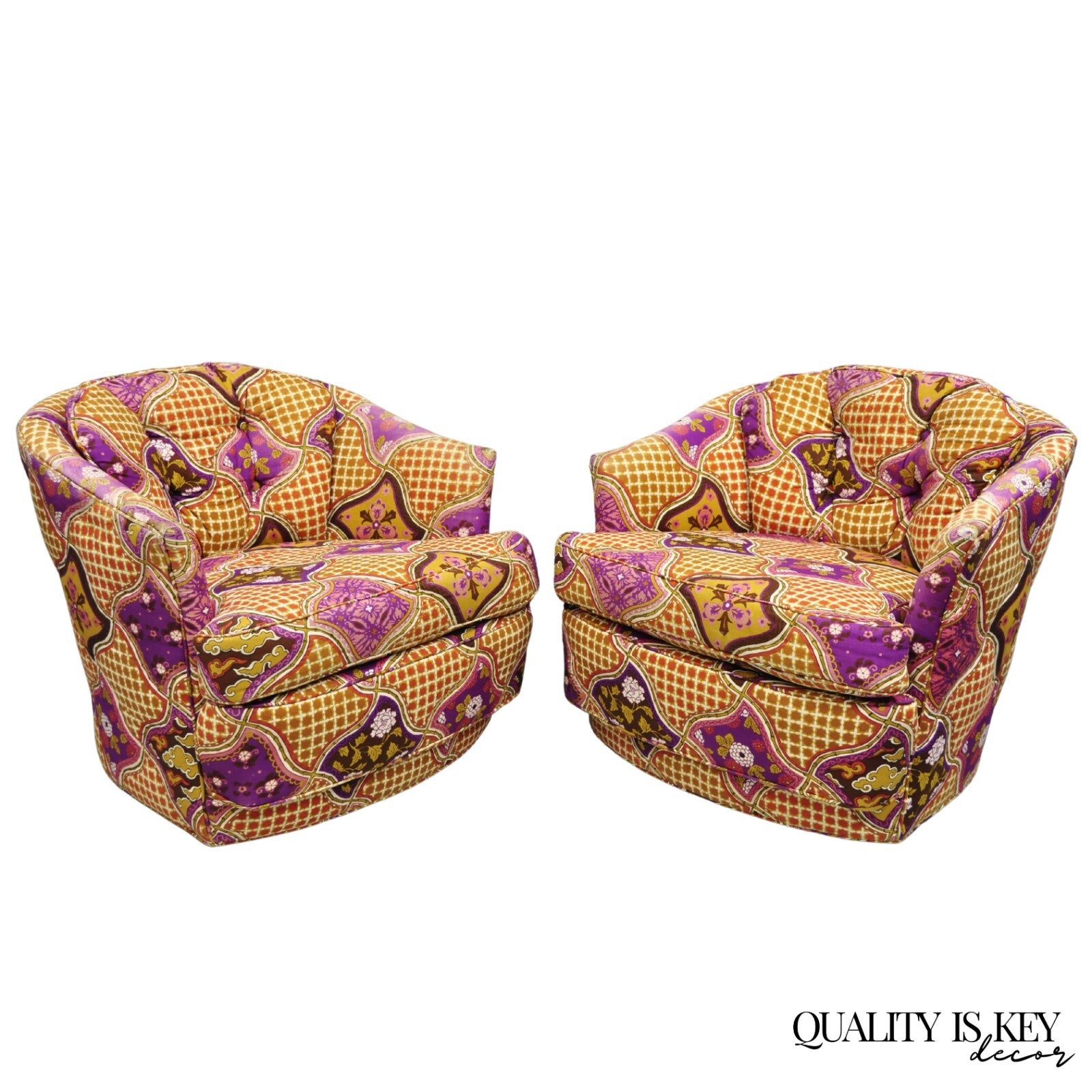 Vintage John Stuart Mid Century Modern Purple Barrel Back Club Lounge Chair Pair