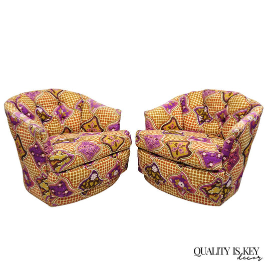 Vintage John Stuart Mid Century Modern Purple Barrel Back Club Lounge Chair Pair