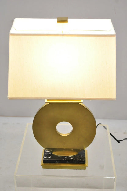 Robert Abbey Tic-Tac-Toe Bronze Brass Ring Marble Base Table Lamp w/ Shade