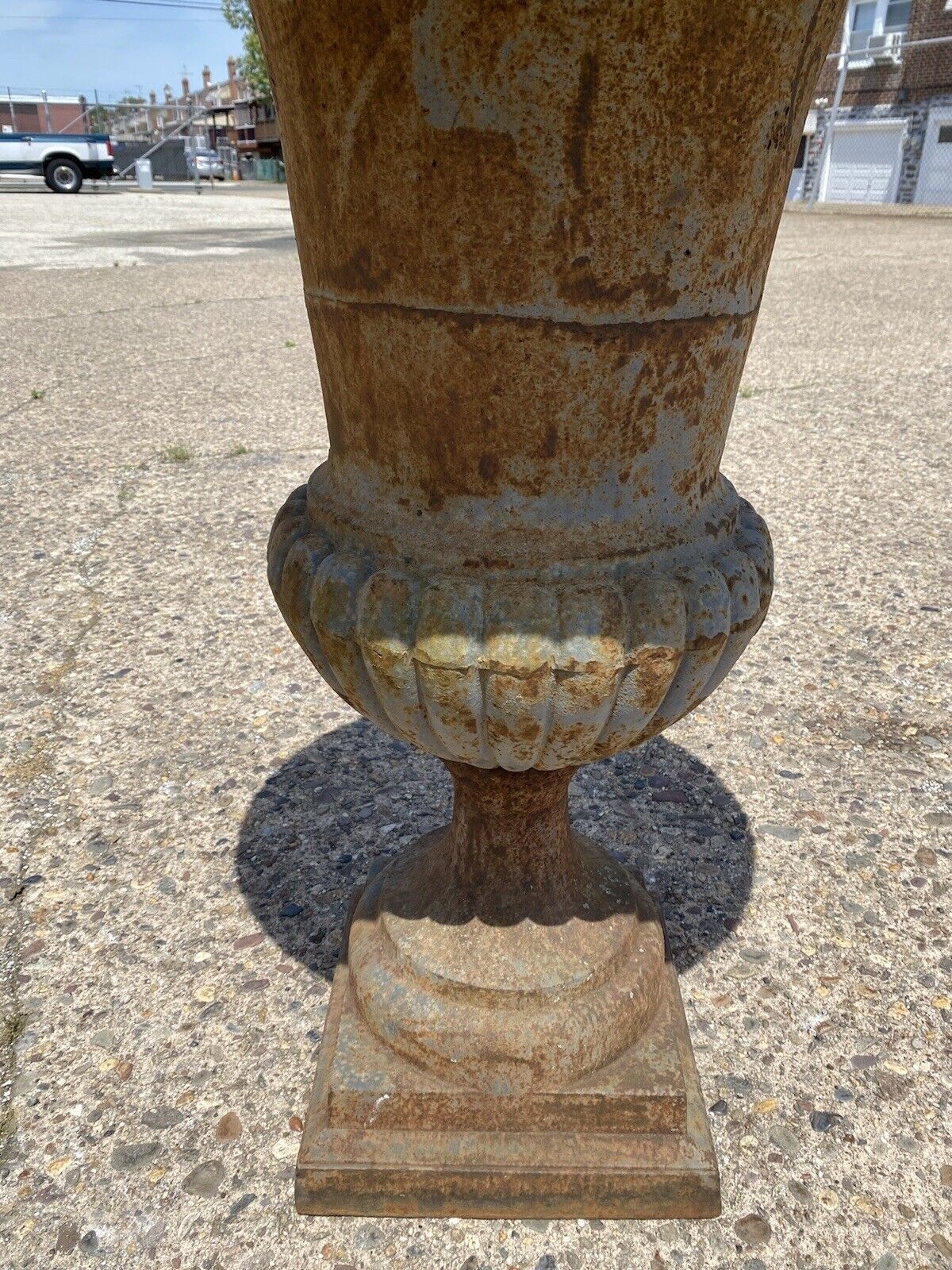 Large 37" Tall Cast Iron Fluted Campana Urn Outdoor Garden Planter