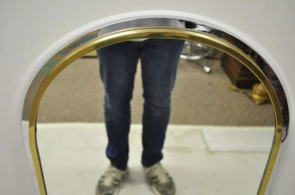 Italian Modernist Maison Jansen Style Steel Brass Chrome Arch 48" Wall Mirror