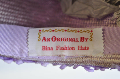 Vintage Bina Fashion Hats Purple Lavender Floral Jeweled Beaded Church Derby Hat