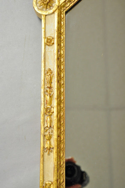 Vintage Italian Neoclassical Style Cream & Gold Gilt Carved Wood Wall Mirror