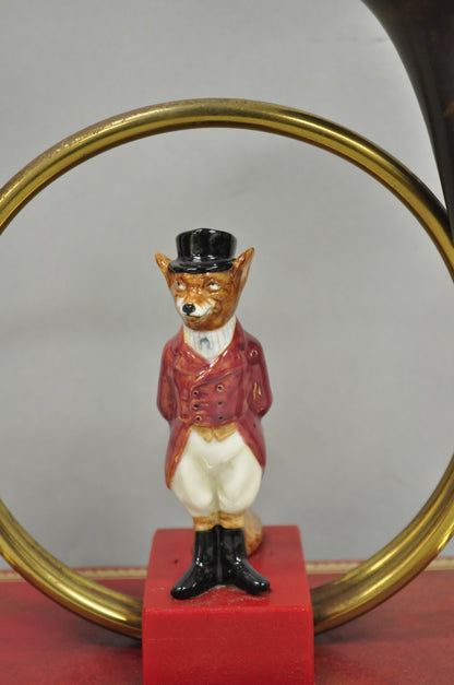 Vintage Equestrian Porcelain Snooty Mr Fox Brass Trumpet on Red Book Table Lamp