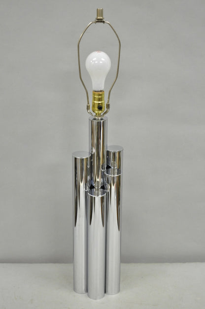 Vintage Mid Century Modern Sculptural Stacked Chrome Skyscraper Table Lamp
