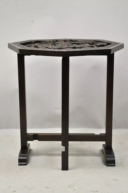 Antique Chinese Carved Hardwood Folding Gate Leg Table with Figural Carvings