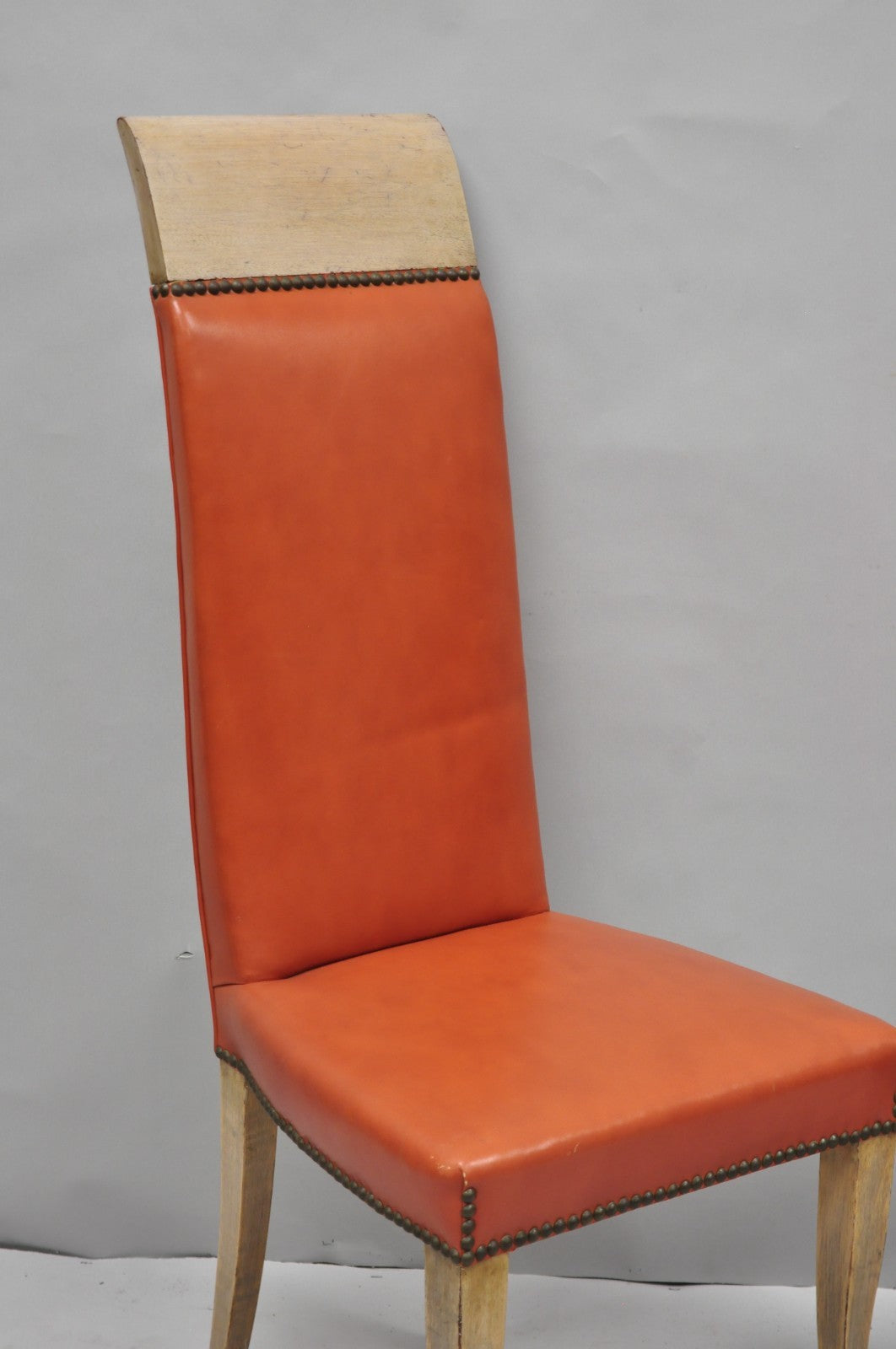 Vintage French Art Deco Gio Ponti Style High Back Pickled Wash Side Chair - Pair