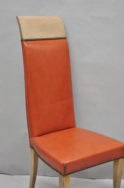 Vintage French Art Deco Gio Ponti Style High Back Pickled Wash Side Chair - Pair