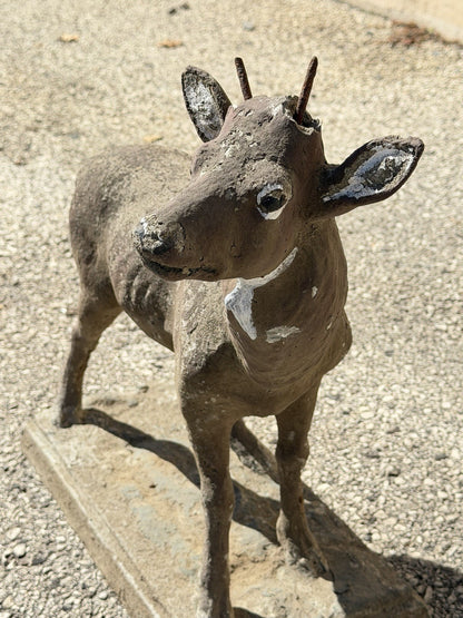 Vintage French Standing Deer Small 19" Cement Concrete Stone Garden Statue