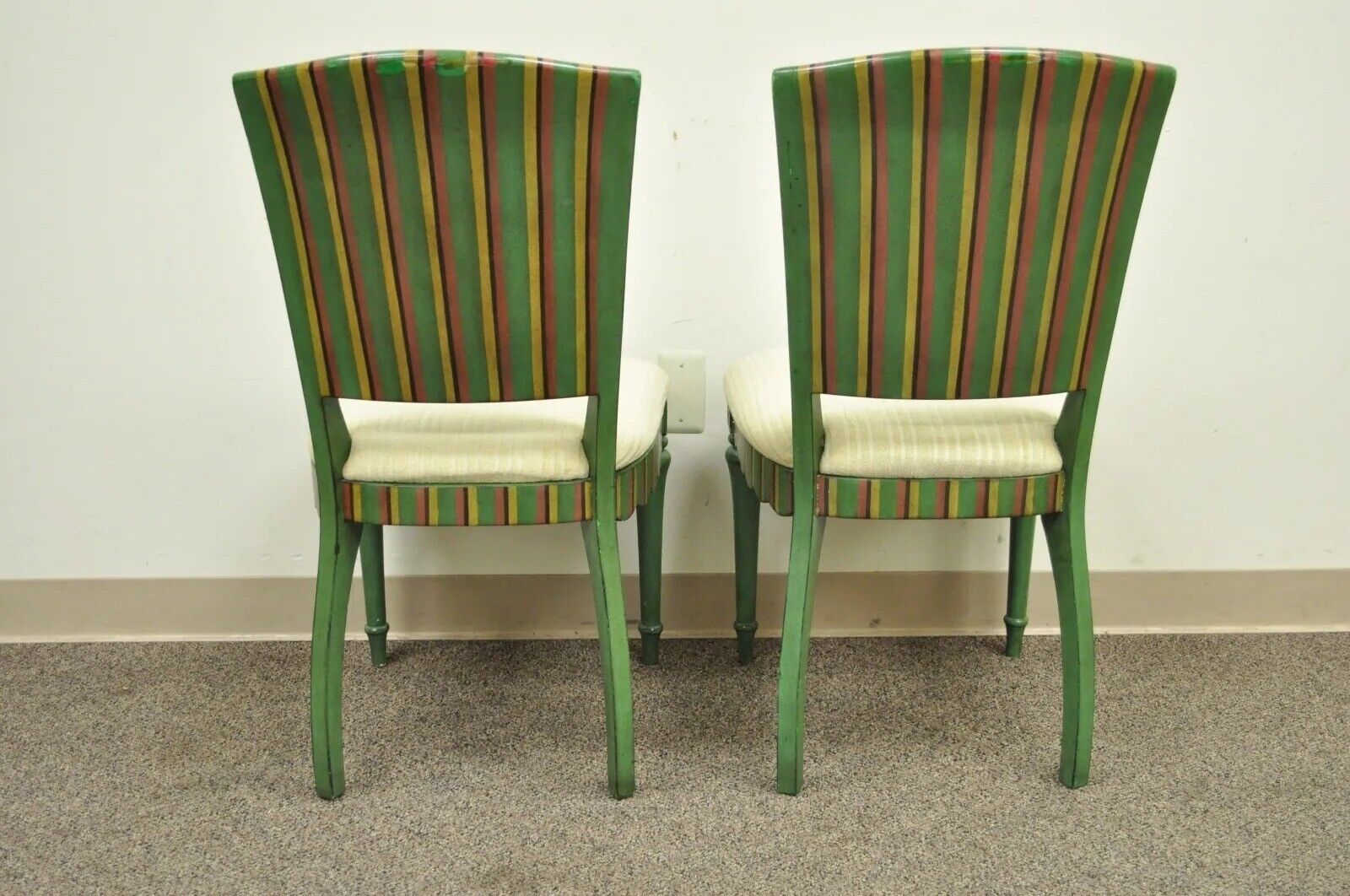 French Country Style Hollywood Regency Green Painted Dining Side Chairs - Set 4