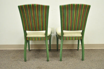 French Country Style Hollywood Regency Green Painted Dining Side Chairs - Set 4