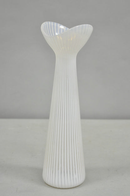 Vintage Uno Westerberg Spectra Pukeberg White Opalescent Glass Ribbed Vase