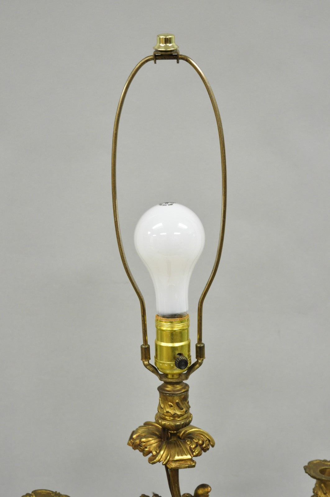 Antique French Rococo Baroque Gold Bronze Leafy Scroll Candelabra Table Lamp