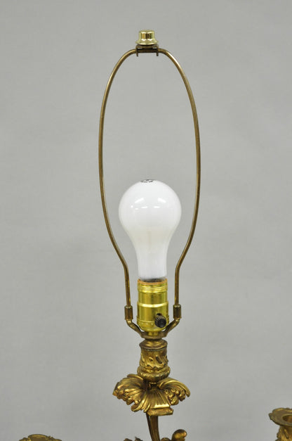 Antique French Rococo Baroque Gold Bronze Leafy Scroll Candelabra Table Lamp