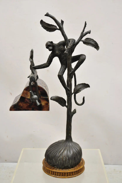 Maitland Smith Figural Bronze Monkey Desk Table Lamp Adjustable Pen Shell Shade