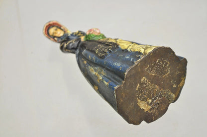 Antique Victorian Cast Iron Figural Colonial Woman Blue Dress Painted Door Stop