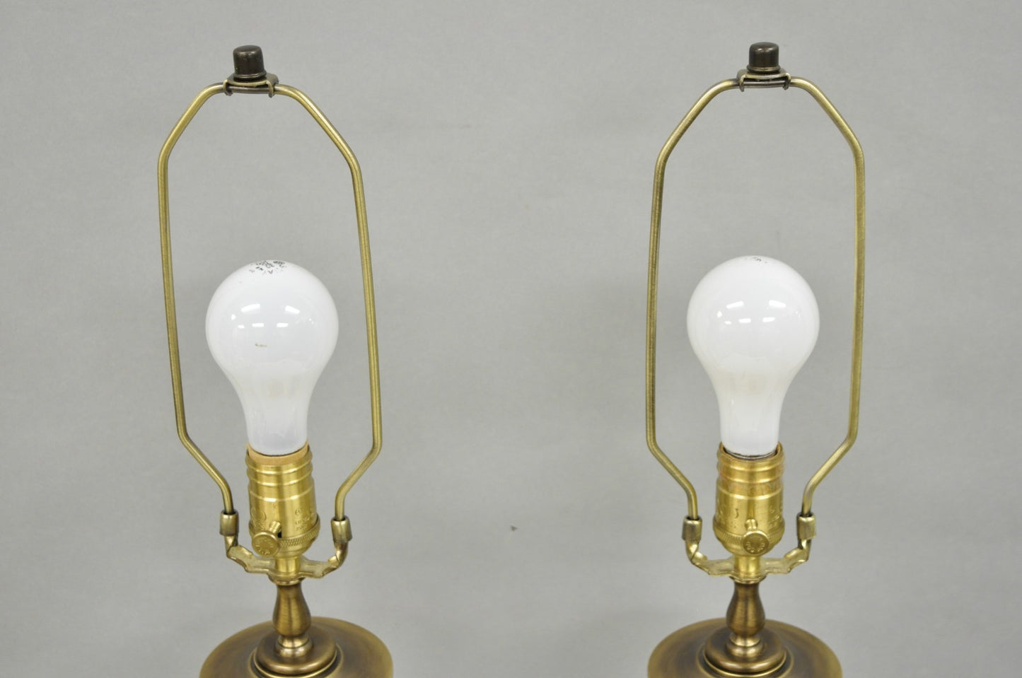 French Empire Cut Crystal Glass Urn & Brushed Brass Table Lamps by Wildwood Pair