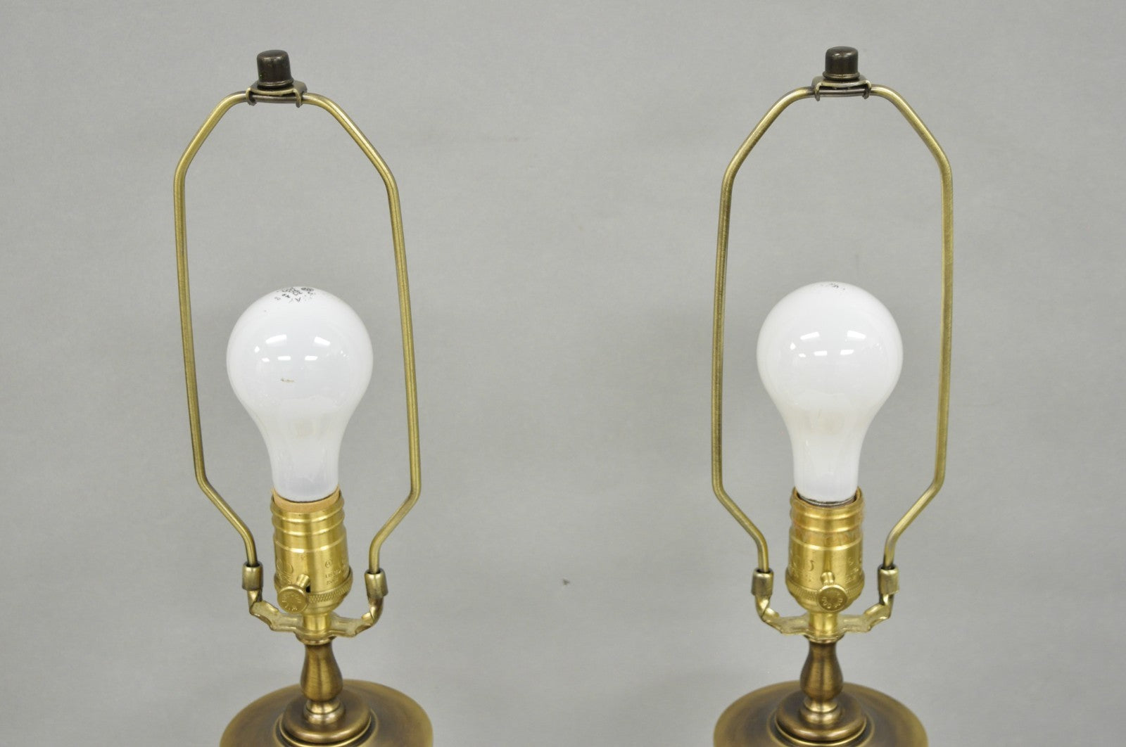 French Empire Cut Crystal Glass Urn & Brushed Brass Table Lamps by Wildwood Pair