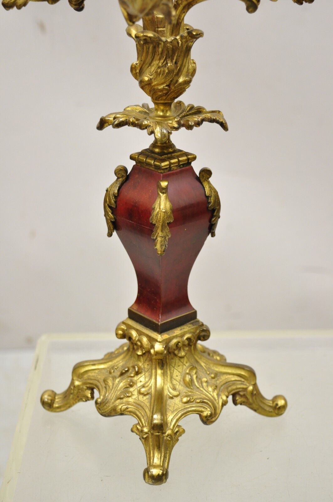Antique French Louis XV Rococo Style Gold Gilt Bronze Candelabras - a Pair