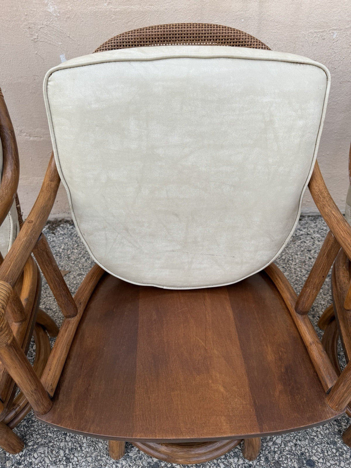 Vintage Hollywood Regency Bentwood Rattan Bamboo Swivel Chair Dining Set - 5 Pcs